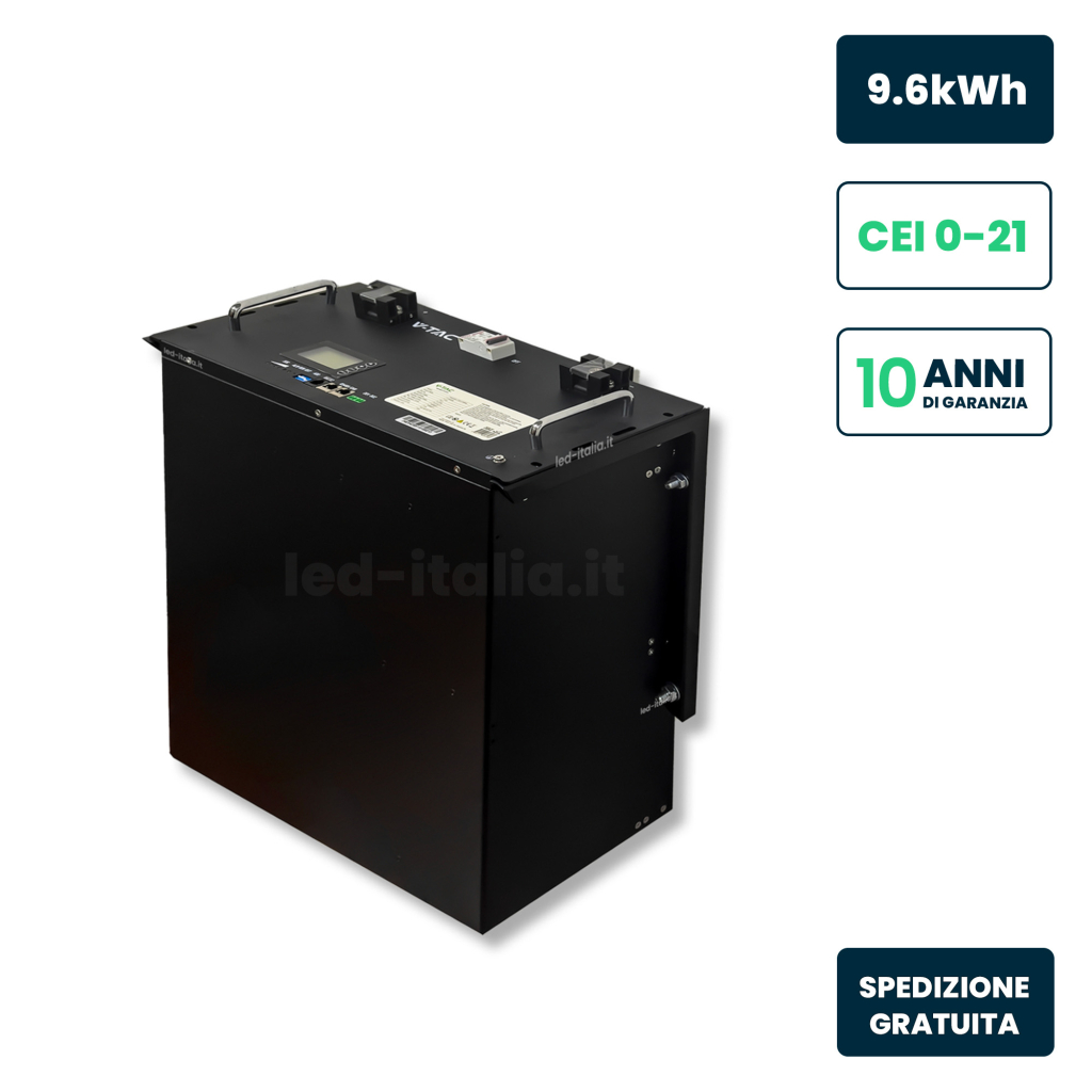 Batteria di Accumulo 9.6kWh CEI 0-21 48V 200Ah Garanzia 10 Anni IP20