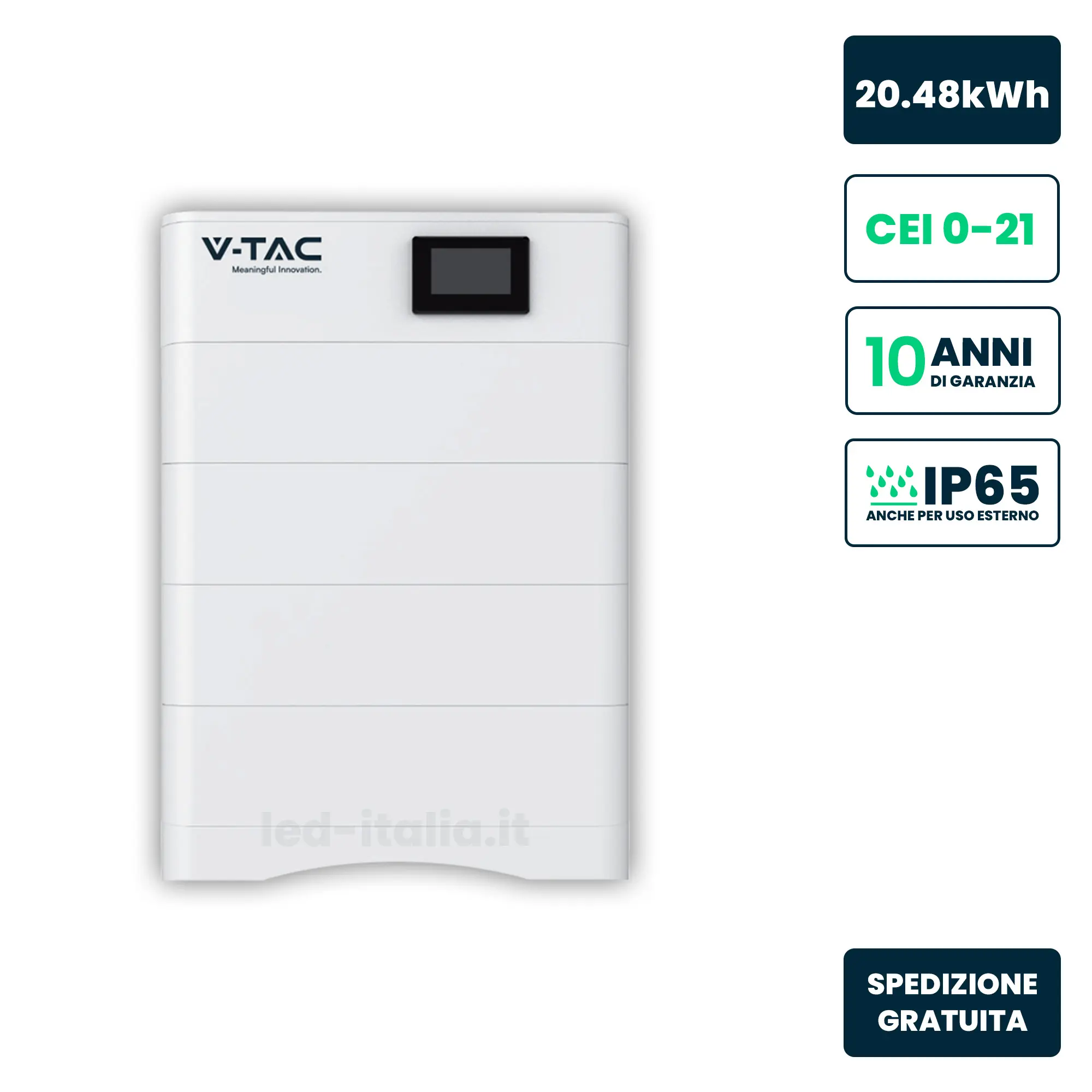 Kit di Accumulo Alta Tensione 20.48kWh LiFePO4 100Ah 204.8V CEI 0-21 Garanzia 10 Anni IP65