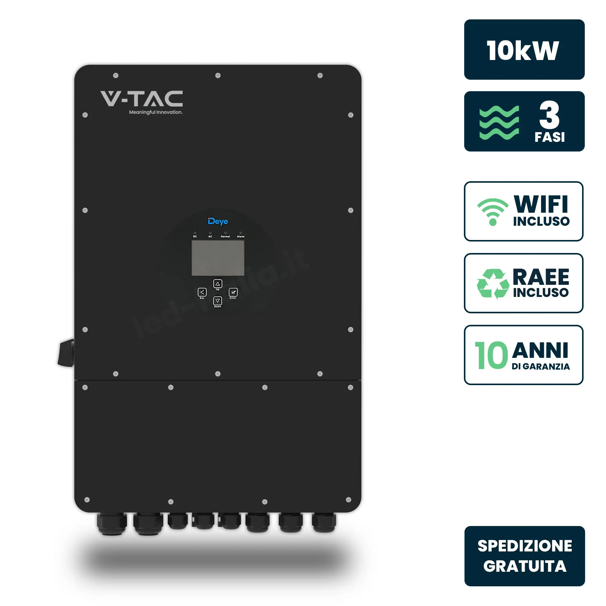 Inverter Ibrido Deye Trifase Ibrido 10kW CEI 0-21 Nero Garanzia 10 Anni IP65